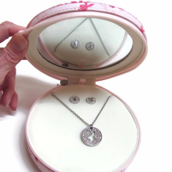 Playboy Jewelry Set Bunny Necklace Stud Earrings in Gift Box Swarovski Crystals - Picture 5 of 15